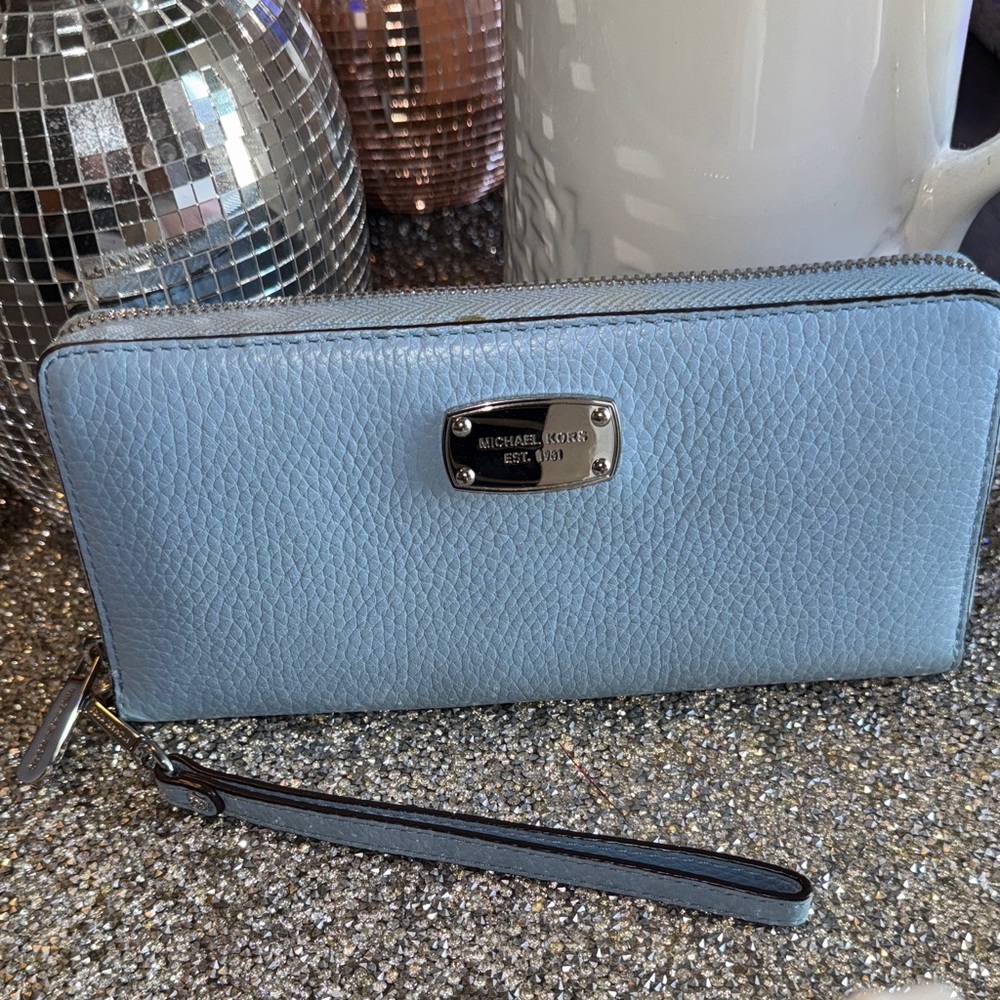 Michael Kors Light Blue Leather Wristlet